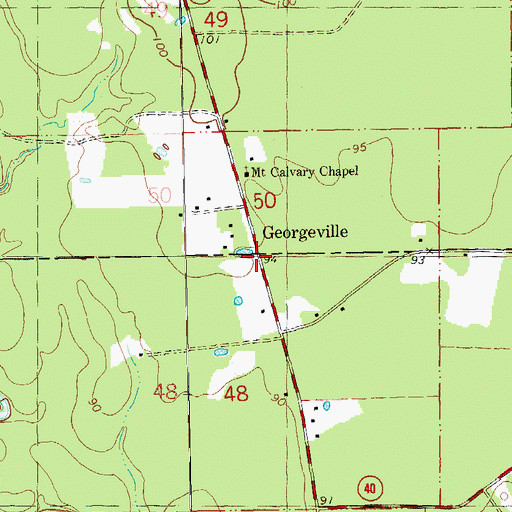 Topographic Map of Georgeville, LA