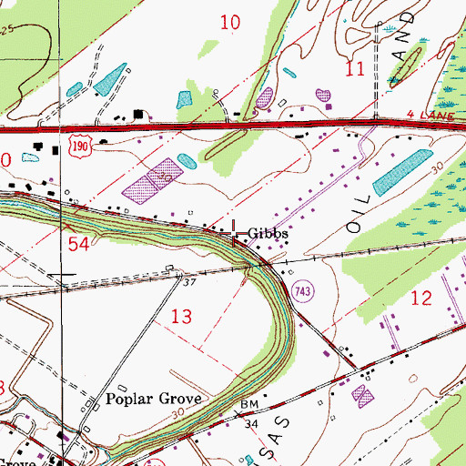 Topographic Map of Gibbs, LA
