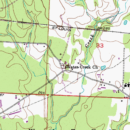 Topographic Map of Water Creek Church, AR