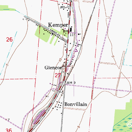 Topographic Map of Glencoe, LA