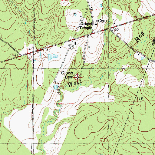 Topographic Map of Glover Cemetery, LA