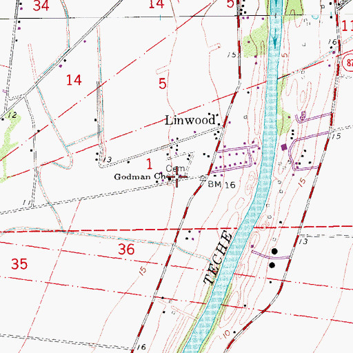 Topographic Map of Godman Church, LA
