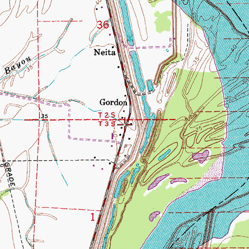Topographic Map of Gordon, LA