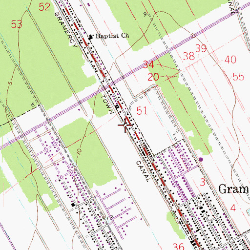 Topographic Map of Gramercy Town Canal, LA