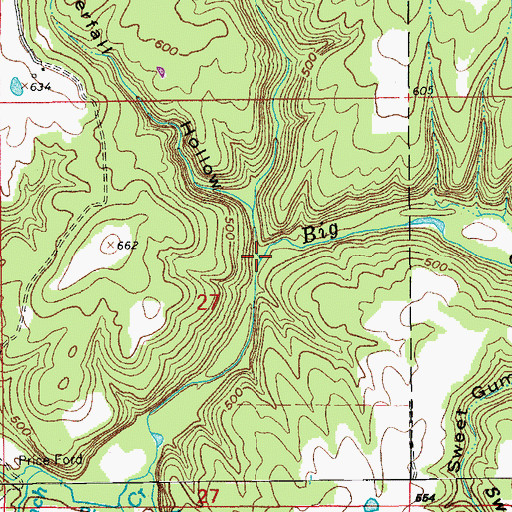 Topographic Map of Waterfall Hollow, AR