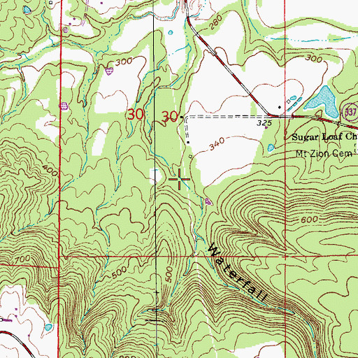 Topographic Map of Waterfall Hollow, AR