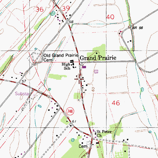 Topographic Map of Grand Prairie, LA