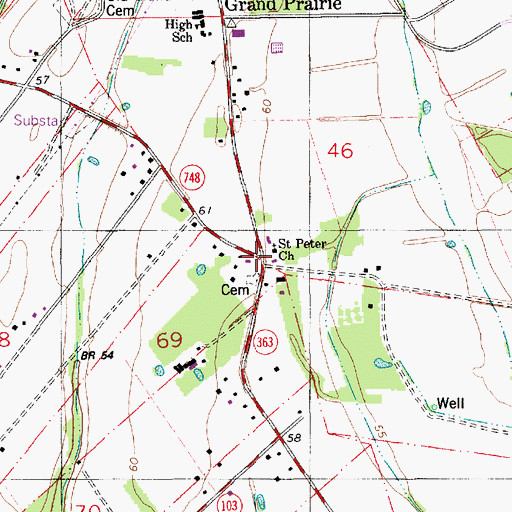 Topographic Map of Grand Prairie Church, LA
