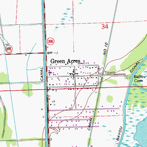 Topographic Map of Green Acres, LA