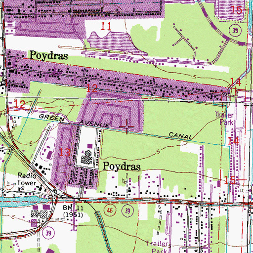 Topographic Map of Green Avenue Canal, LA