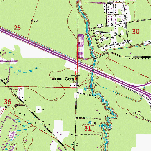 Topographic Map of Green Cemetery, LA