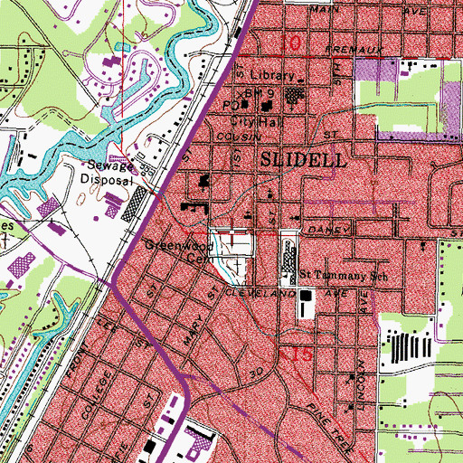 Topographic Map of Greenwood Cemetery, LA