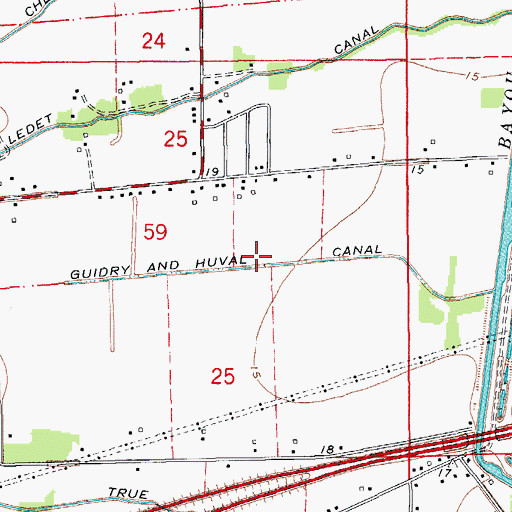 Topographic Map of Guidry and Huval Canal, LA