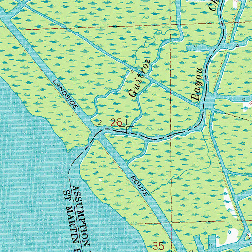 Topographic Map of Guitroz Bayou, LA