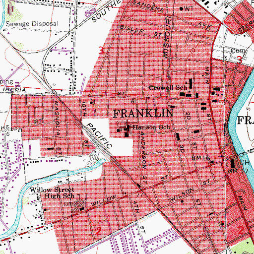 Topographic Map of Hanson Memorial High School, LA