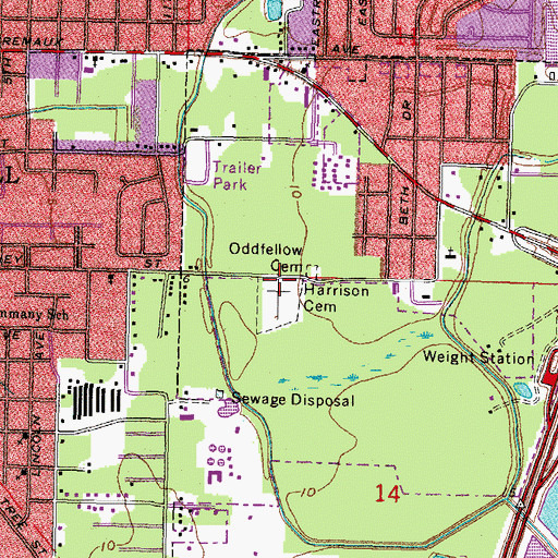 Topographic Map of Harrison Cemetery, LA