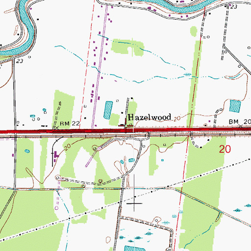 Topographic Map of Hazelwood, LA
