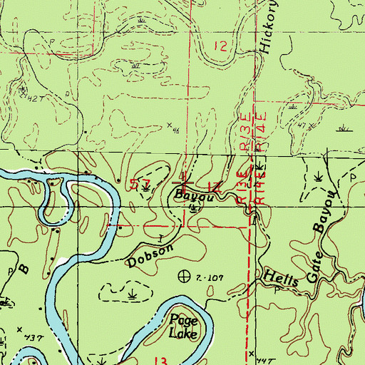 Topographic Map of Hickory Creek, LA