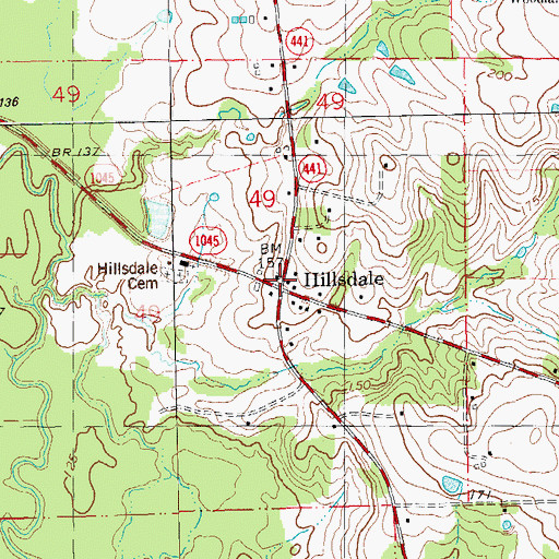 Topographic Map of Hillsdale, LA