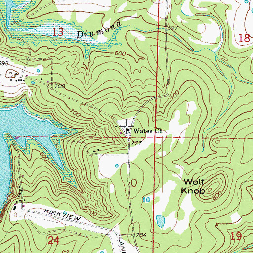 Topographic Map of Wates Church, AR