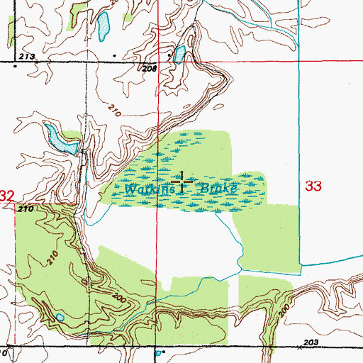 Topographic Map of Watkins Brake, AR