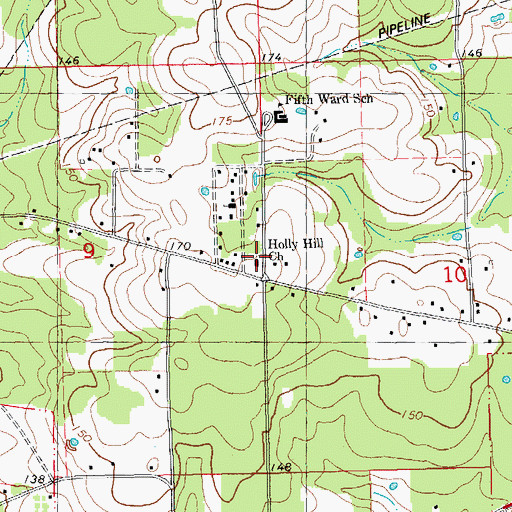 Topographic Map of Holly Hill Church, LA