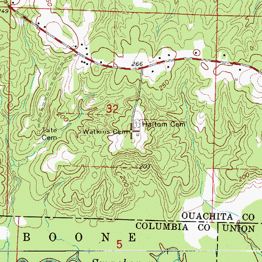 Topographic Map of Watkins Cemetery, AR