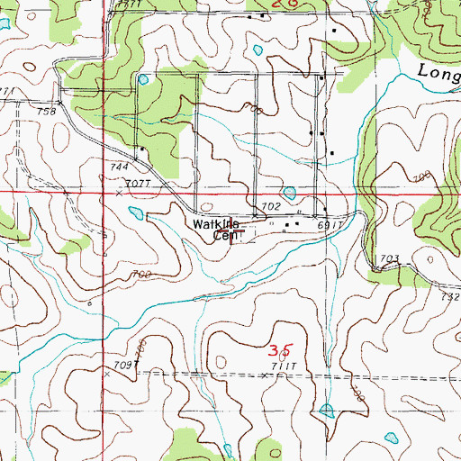 Topographic Map of Watkins Cemetery, AR