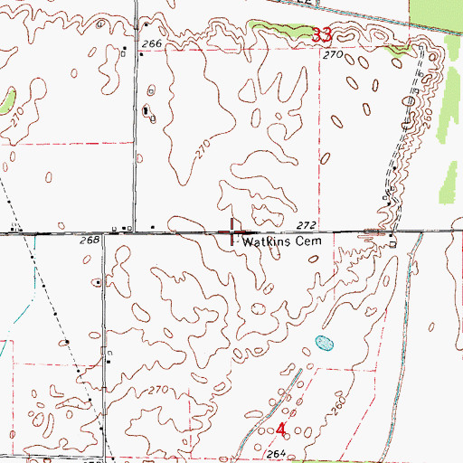 Topographic Map of Watkins Cemetery, AR