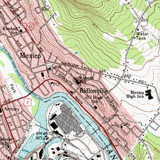 Topographic Map of Abbott School, ME