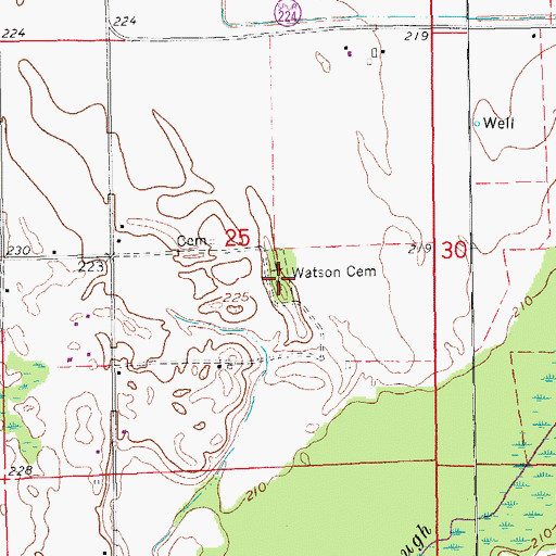 Topographic Map of Watson Cemetery, AR