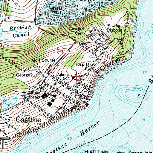 Topographic Map of Adams School, ME