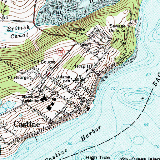 Topographic Map of Adams School, ME