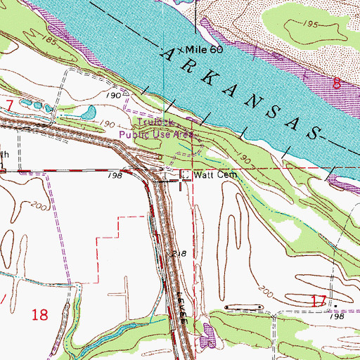 Topographic Map of Watt Cemetery, AR