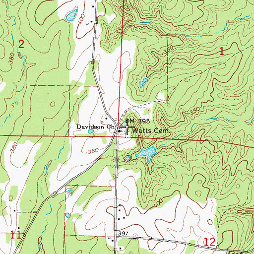 Topographic Map of Watts Cemetery, AR