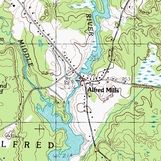Topographic Map of Alfred Mills, ME
