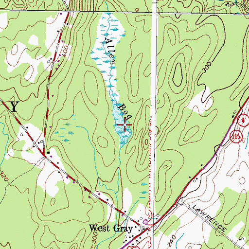 Topographic Map of Allen Bog, ME