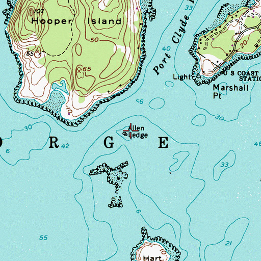 Topographic Map of Allen Ledge, ME
