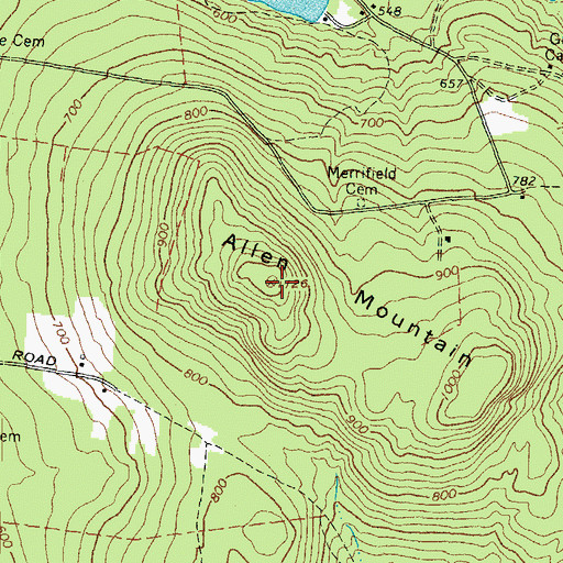 Topographic Map of Allen Mountain, ME