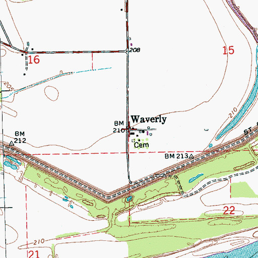 Topographic Map of Waverly, AR