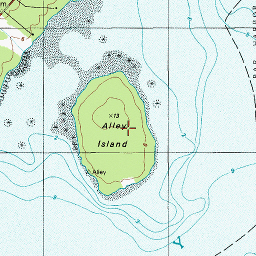 Topographic Map of Alley Island, ME