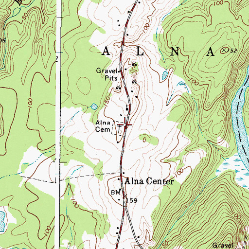 Topographic Map of Alna Cemetery, ME
