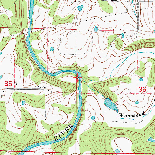 Topographic Map of Waxweed Run, AR