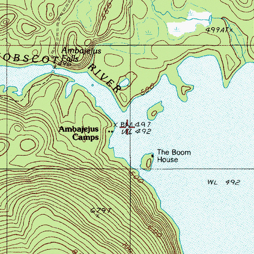 Topographic Map of Ambajejus Camps, ME