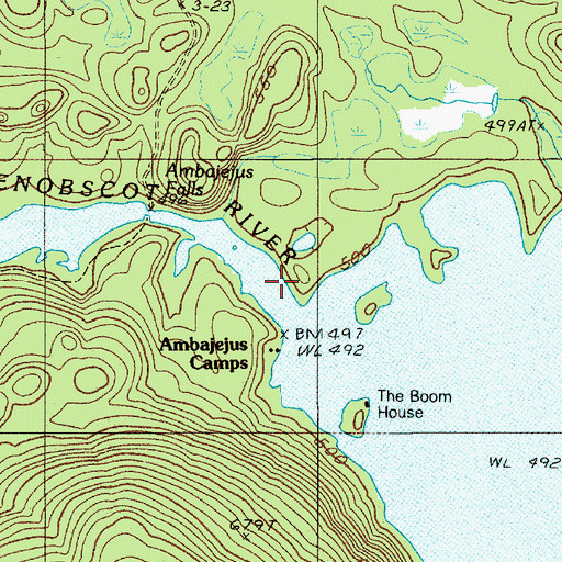 Topographic Map of Ambajejus Falls, ME