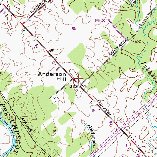 Topographic Map of Anderson Hill, ME