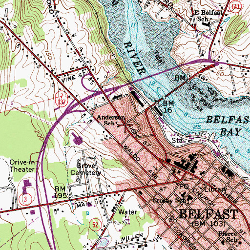 Topographic Map of Governor Anderson School, ME