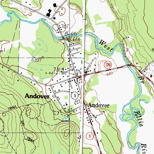 Topographic Map of Andover, ME