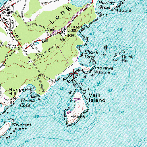 Topographic Map of Andrews Beach, ME