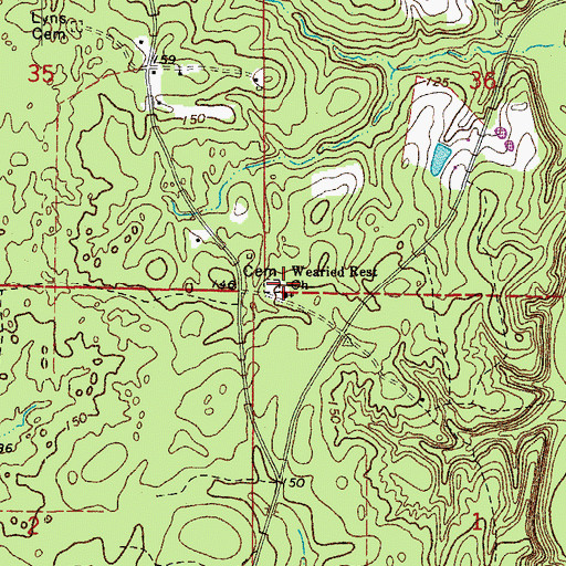 Topographic Map of Wearied Rest Church, AR